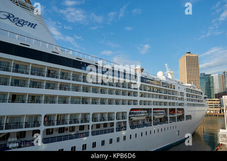 Seven Seas Mariner Kreuzfahrt Schiff in den Hafen von Vancouver, Vancouver, British Columbia, Kanada. Stockfoto