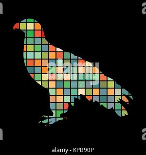 Orlan hawk bird Mosaik Farbe silhouette Tier Hintergrund Schwarz Stock Vektor