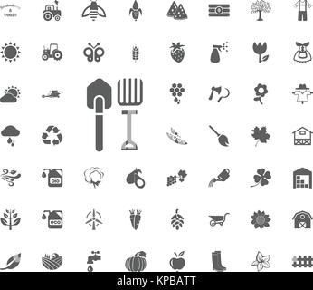 Gabeln und Schaufeln Symbol. Gartenarbeit und Tools Vector Icons einstellen. Stock Vektor