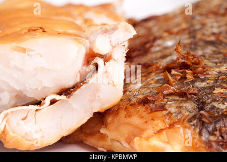 Geräucherter Fisch Seehechtfilet Stockfoto