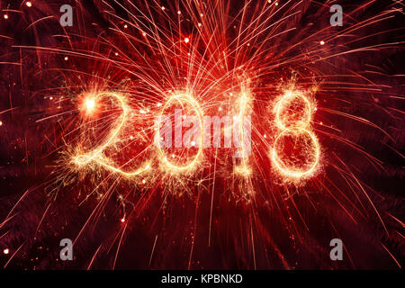 Frohes Neues Jahr 2018 mit Feuerwerk Stockfoto