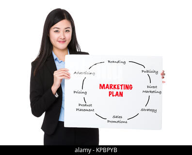 Junge Geschäftsfrau Holding ein Poster mit Marketing Plan Konzept Stockfoto