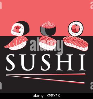 Vektor hell Poster mit verschiedenen Sushi für Werbung Stock Vektor