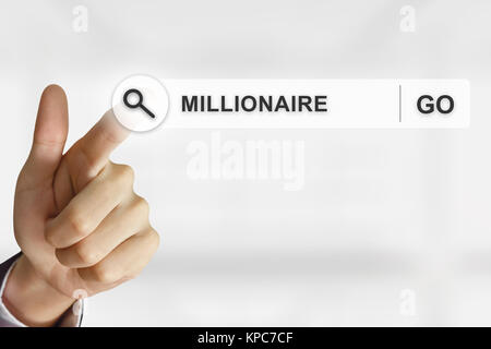 Business Hand klicken Millionär" auf Search Toolbar Stockfoto