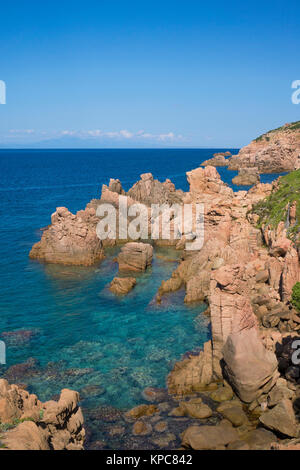 Porphyr Felsen, Küste Landschaft an der Costa Paradiso, Sardinien, Italien, Mittelmeer, Europa Stockfoto