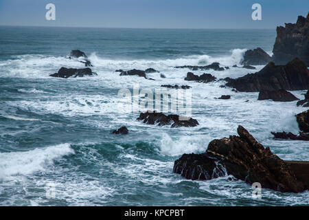 Wilde Wellen des Atlantiks auf Portugals Küste bei Cabo Sardao Stockfoto