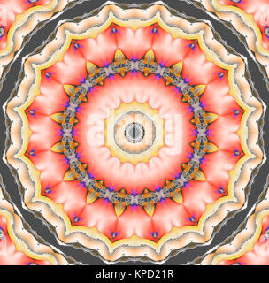 Abstrakte geometrische nahtlose Hintergrund. Florale Kreis Ornament in Gelb, Orange, Rosa, Rot, Violett und Grautönen. Stockfoto