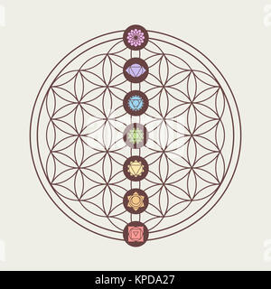 Chakra Symbole auf der heiligen Geometrie Design Stockfoto