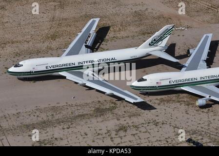 Die Boeing 747 von Evergreen INTERNATIONAL IN DER WÜSTE LAGERUNG IN MARANA. Stockfoto