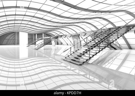 3D Architektur Visualisierung von einem futuristischen Flughafen Interieur. Stockfoto