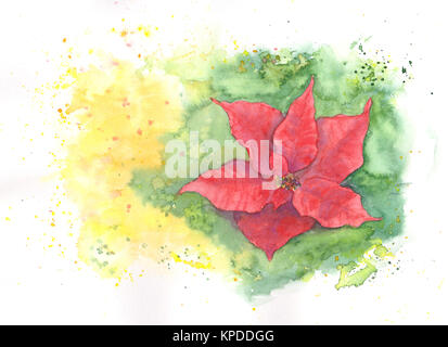 Aquarell Malerei Weihnachtskarte mit Weihnachtsstern Blume und Raum kopieren Stockfoto