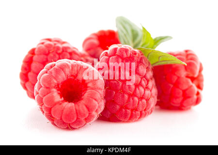 Himbeeren mit Blättern Stockfoto