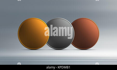 Gold Silber Bronze Münzen überlappen Hintergrund Stockfoto