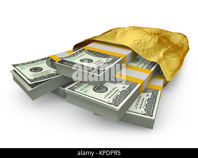 Dollar in Gold Paket Stockfoto