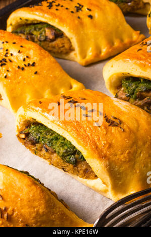 Stettin Gebäck - frittierter Hefeteig gefüllt mit Fleisch oder vegetarisch. Stockfoto