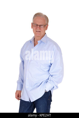 Hübscher senior Mann im blauen Hemd. Stockfoto