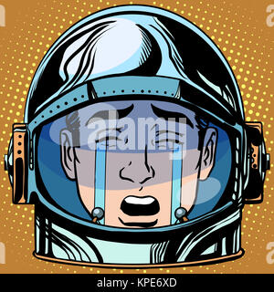 Emoticon Tränen brüllen Emoji Gesicht Mann Astronaut retro Stockfoto
