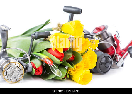 Angeln befasst sich mit Frühling Blumen Stockfoto