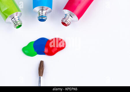 Die Wasserbasierten Farben mit Pinsel Stockfoto