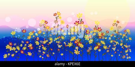 Abstrakte Blumen auf den Wiesen, Landschaft, floral background Stock Vektor