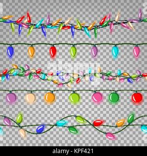 Christmas Lights Set Vektor. Flache schönen hellen Hintergrund. Farbe Girlanden. Auf transparentem Hintergrund Abbildung isoliert Stock Vektor