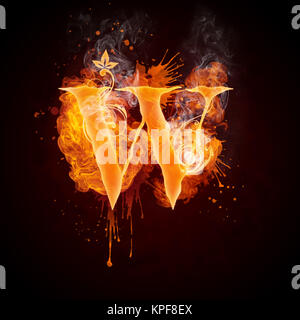 Fire Swirl Buchstabe W isoliert auf schwarzen Hintergrund. Computer Design. Stockfoto