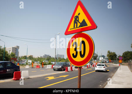 Baustellen Warnschild Stockfoto