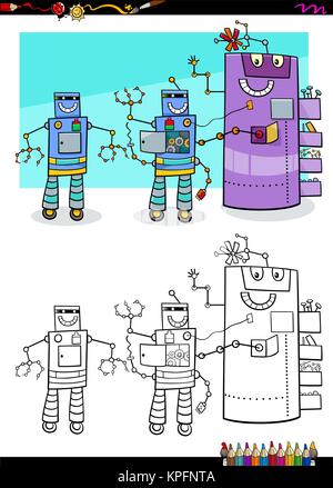 Cartoon Illustration von Robotern Fantasy comic Gruppe Malbuch Aktivität Stock Vektor