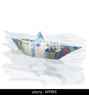 Papierboote aus zwanzig Euro-Scheinen Stockfoto