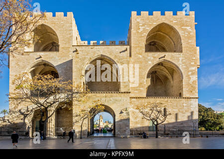 City Gate, Torres de Serranos, Valencia, Spanien Stockfoto
