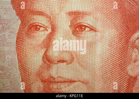 Makro Detail eines chinesischen Hundert rmb Hinweis Bill zeigt das Gesicht portrait von Mao Zedong Stockfoto