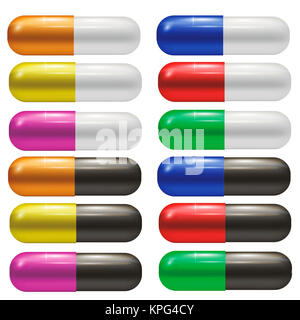 Reihe von bunten Pillen Stockfoto