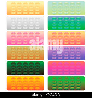 Reihe von bunten Pillen Blister Stockfoto