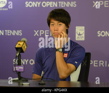 KEY BISCAYNE, FL - 28. März: Kei Nishikori während der Sony Open am Crandon Park Tennis Centre am 28. März 2014 in Key Biscayne, Florida. Personen: Kei Nishikori Stockfoto