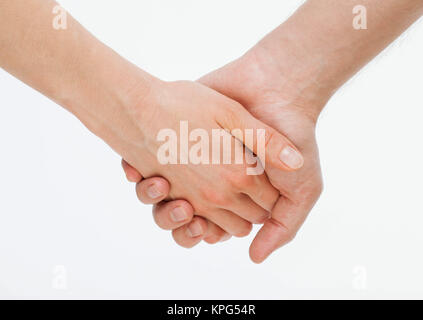 Der Mann die Hand sanft Holding Frau hand Stockfoto