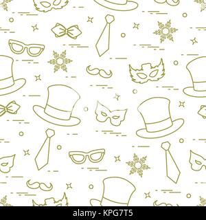 Nahtlose Muster von verschiedenen Karnevals Orden: Masken, Mützen, Schnurrbart und andere. Karneval festliche Konzept. Kostüm für eine Party. Stock Vektor