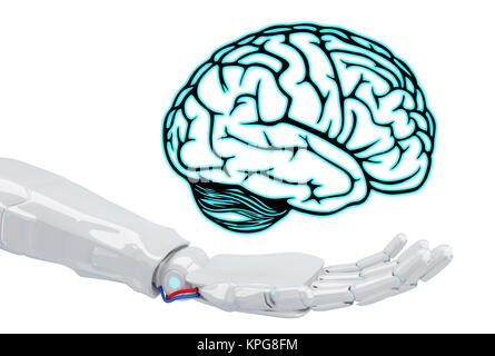 Weiße Roboter Hand Virtual Brain. Stockfoto