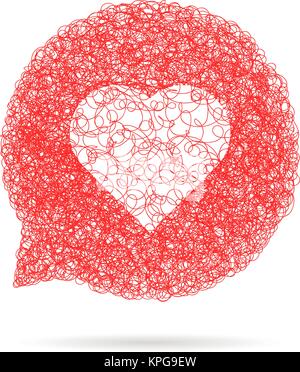 Rote Skizze Sprechblase mit Herz Stock Vektor