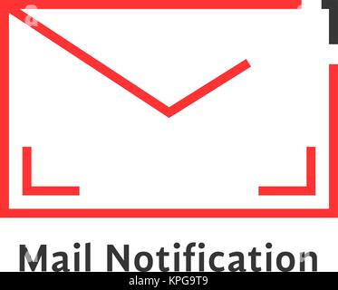 Rote dünne Linie mail Benachrichtigungssymbol Stock Vektor