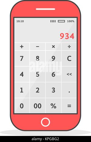 Rotes Telefon mit App "Rechner" Stock Vektor