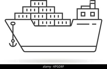 Dünne Linie Frachtschiff mit Schatten Stock Vektor