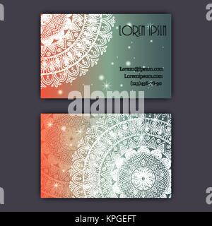 Vector vintage Visitenkarte gesetzt. Glühende Glänzende Blumen mandala Muster und Ornamente. Luxuriöses Design Stock Vektor