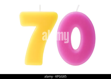 70. Geburtstag Kerzen isoliert Stockfoto