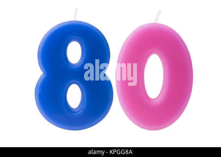 80. Geburtstag Kerzen isoliert Stockfoto