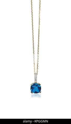 Blauer saphir Edelstein birthstone Collier mit Diamanten Stockfoto