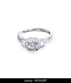 Schöne diamantene Hochzeit engagment ring Solitaire mit mehreren halo Steine Stockfoto