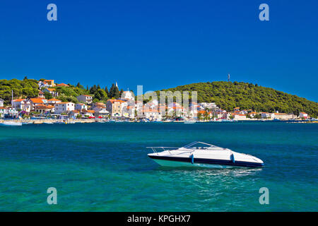 Türkis Waterfront von Rogoznica Reiseziel Stockfoto