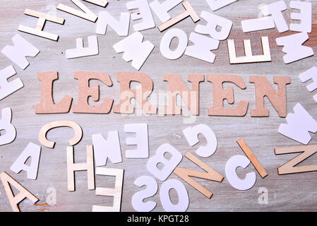 Lernen Holz- schreiben Schule Sprachkurs Stockfoto