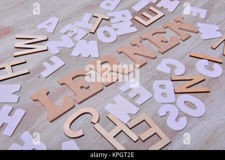 Lernen Holz- schreiben Schule Sprachkurs Stockfoto