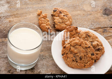 Kekse und Milch auf Tisch
